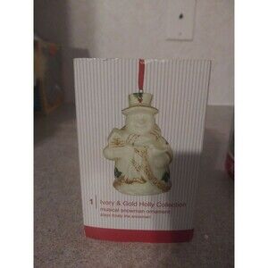 Ivory and Gold Holly Collection Musical Snowman Ornament madison & Max at home
